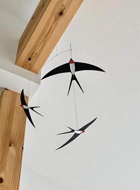无声风铃丹麦燕子空中平衡挂饰飞禽幼儿园环境创新室内装饰礼品