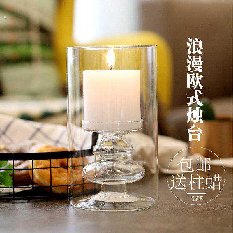 现代简约灯宫透明玻璃烛台香薰柱蜡底托婚庆酒吧西餐厅家居装饰