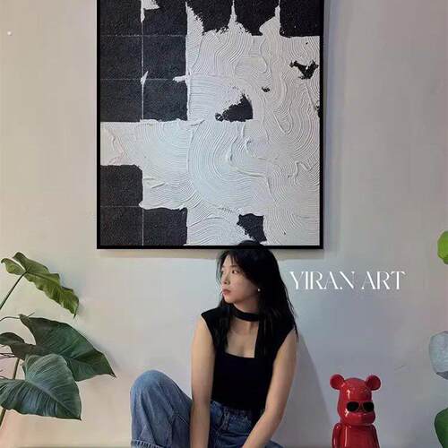 几何抽象黑白客厅装饰画现代简约大幅落地画高级感沙发背景墙挂画