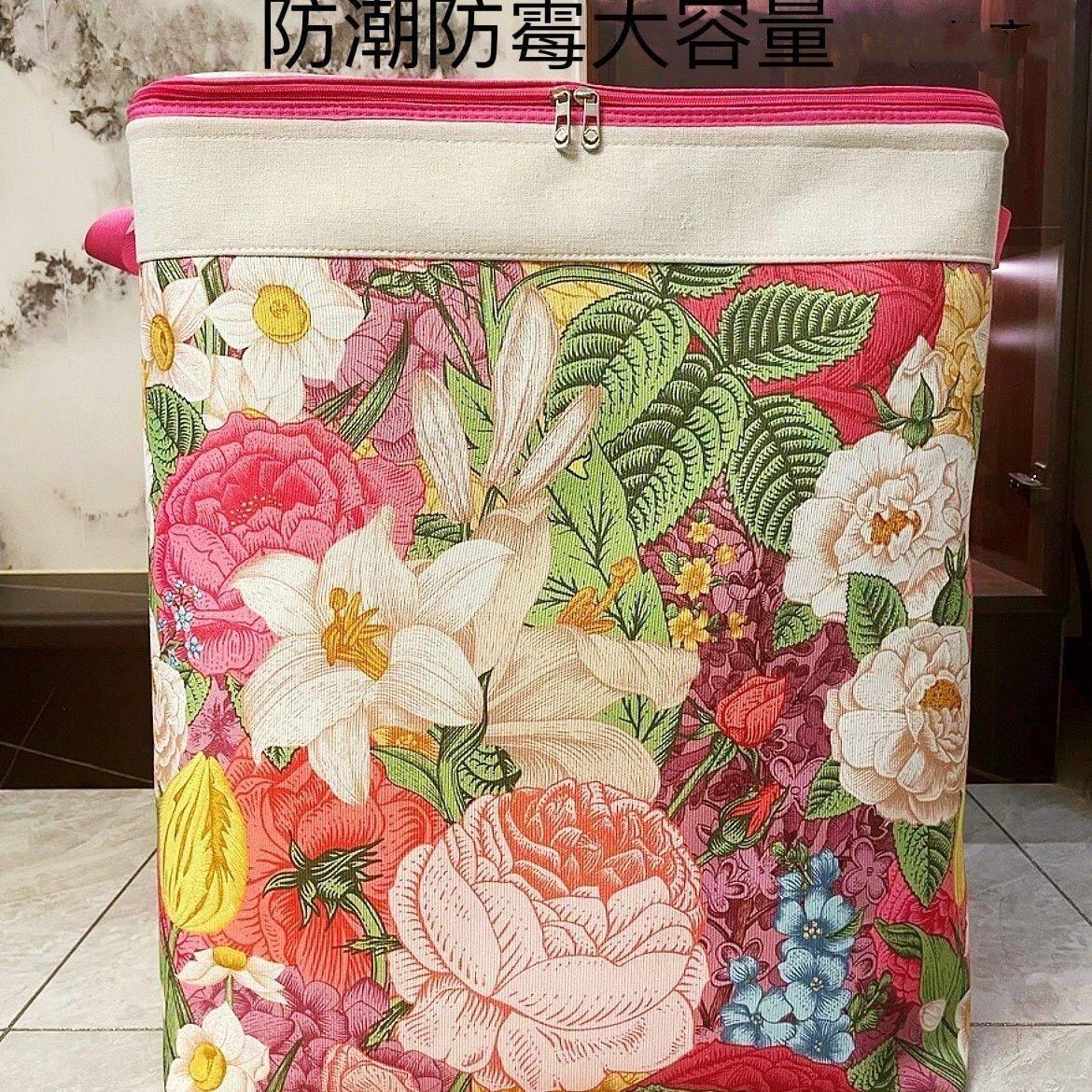 120升大容量加厚老粗布帆布立体收纳袋站立式家居带盖带钢圈防尘