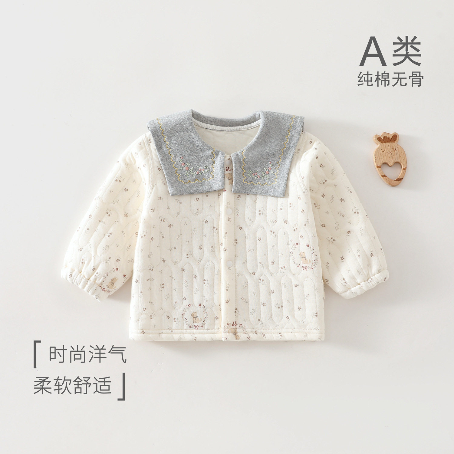 宝宝夹棉外套秋冬季纯棉棉袄加厚婴儿对开衫上衣女童保暖翻领棉衣
