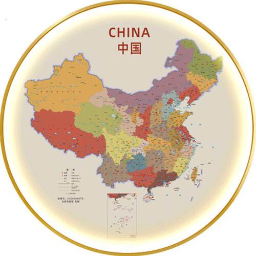 世界地图中国灯画办公室玄关书房圆形装饰画客厅过道会议室壁画