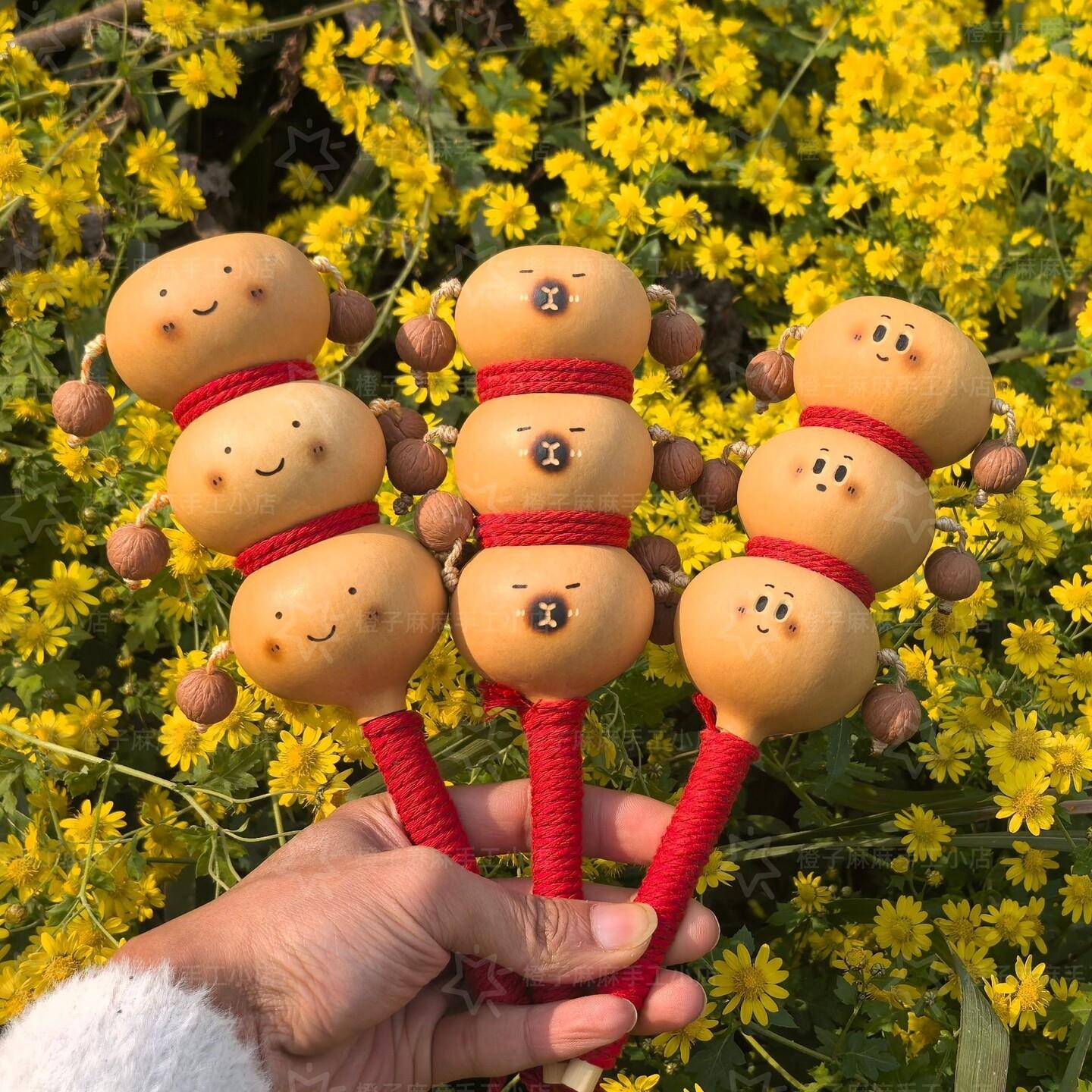 可爱解压文玩糖葫芦纯手工糖葫芦串冰糖葫芦婴儿天然葫芦拨浪鼓