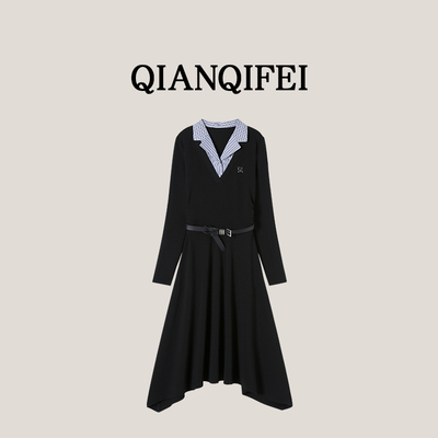 3-31F 【闪电裙】 新款法式赫本风拼接条纹衬衫领连衣裙 26C-022