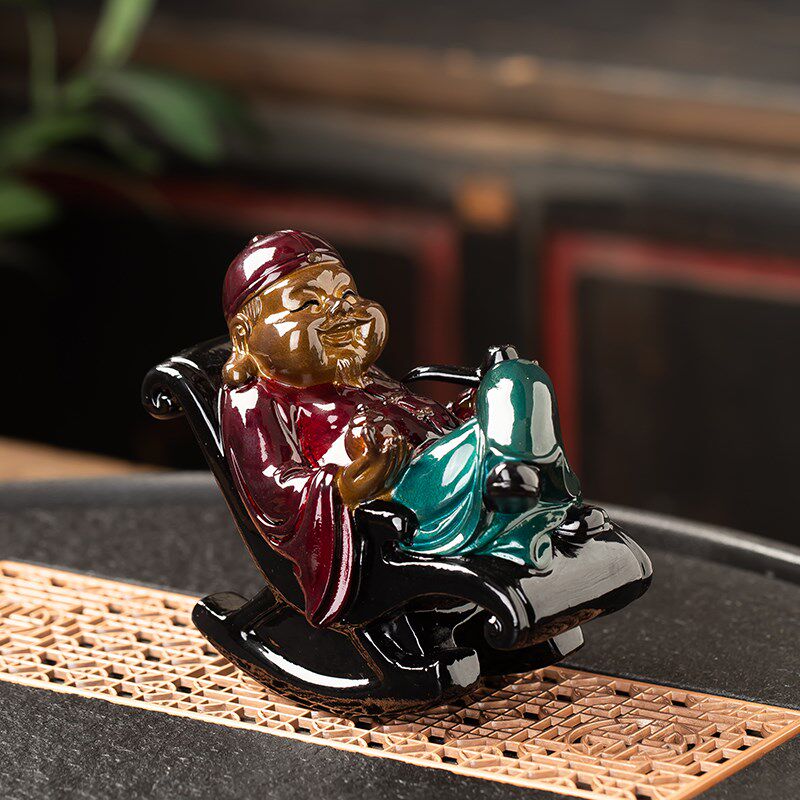 变色地主老财茶宠摆件功夫茶具配件创意摇椅财主茶桌台装饰品茶玩