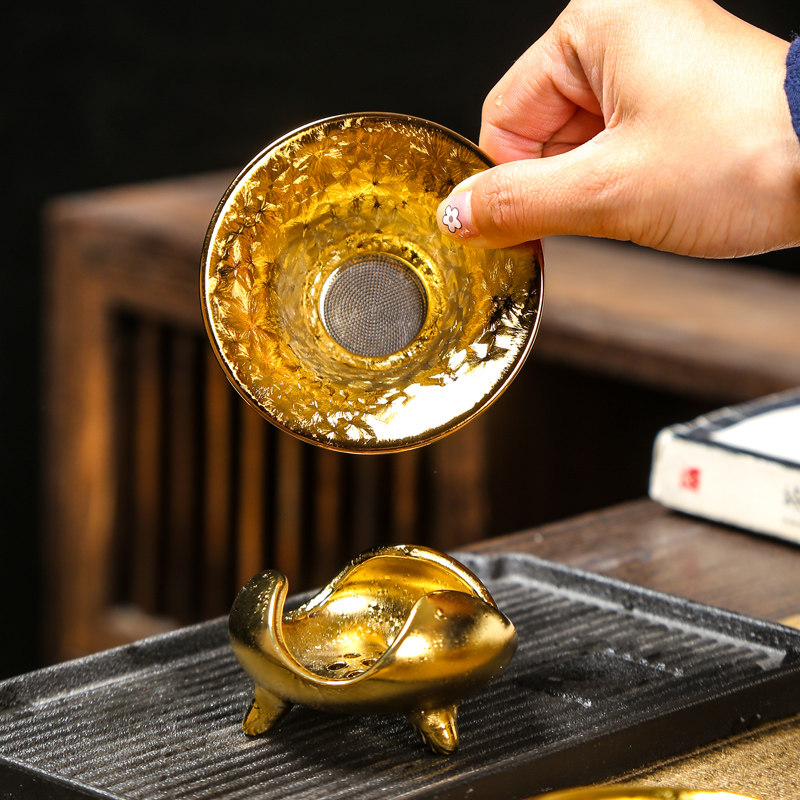 鎏金陶瓷茶漏鎏金过滤镶金茶滤办公泡茶器茶隔功夫茶具茶道配件