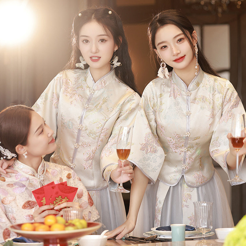 中式伴娘服女2023夏季新款姐妹裙礼服小个子高级感旗袍汉服伴娘团