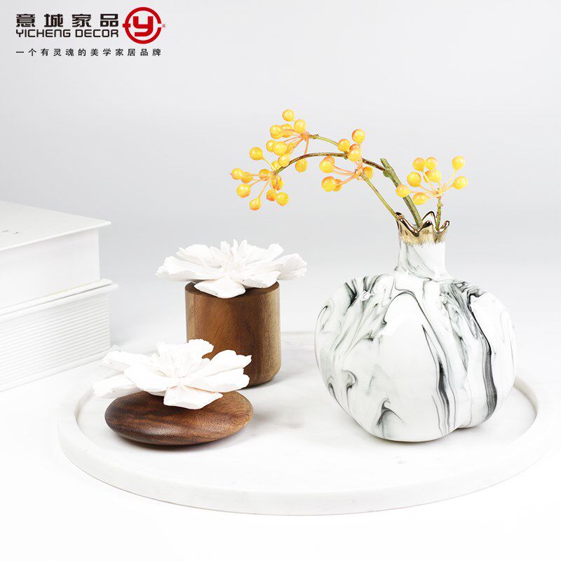新中式样板房 大理石纹理石榴状陶瓷小花瓶 创意桌面禅意花器摆件