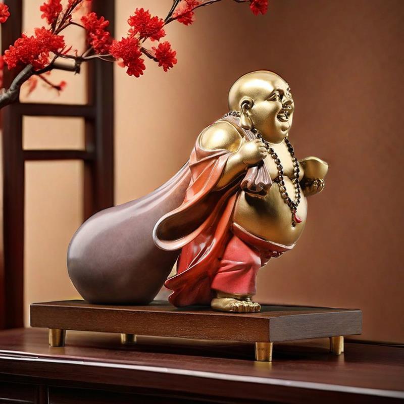 新中式弥勒佛佛像摆件客厅家居装饰品办公室桌面铜工艺品笑佛摆设