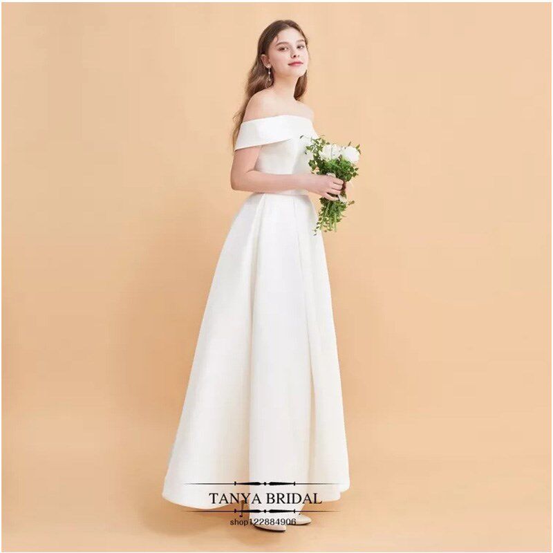大码婚纱胖MM200斤2024新款缎面婚纱旅拍轻便一字肩出门纱显瘦女