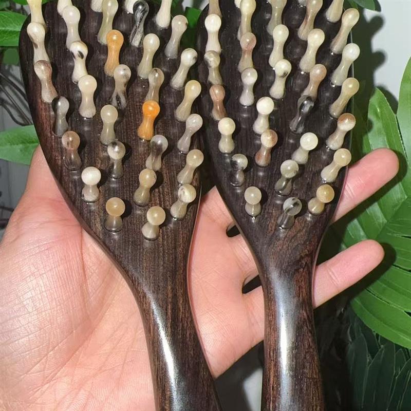 紫光檀高贵羊手柄头部按摩梳经络刷身体刷刮肚子绿檀木香木头疗刷