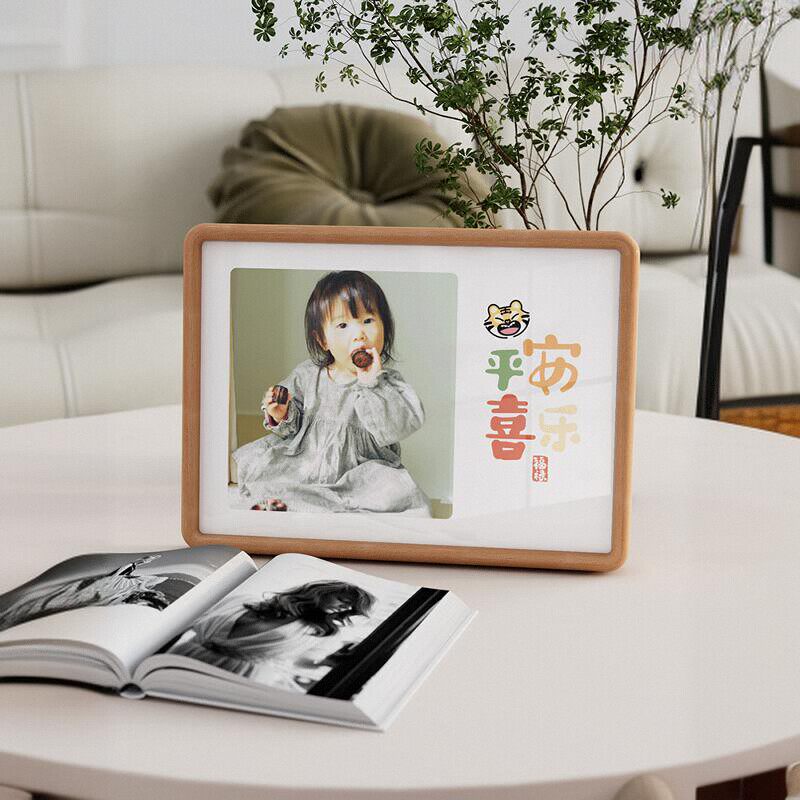 洗儿童照片做成相框摆台实木胡桃木高级感定制婚纱照全家福相册