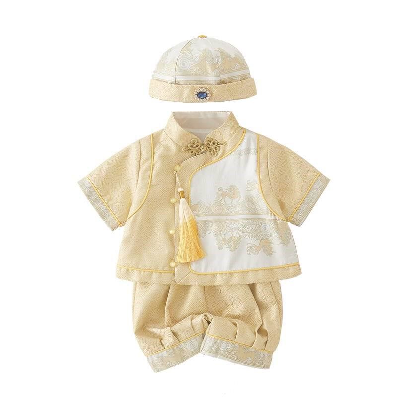 新中式冠衣周岁礼服抓周服喜庆生日宴男宝春秋新款百天儿童唐装