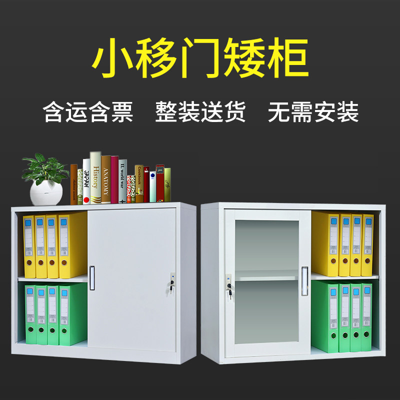 办公室文件柜矮柜小玻璃移门储物柜双层推拉门铁皮资料档案柜带锁