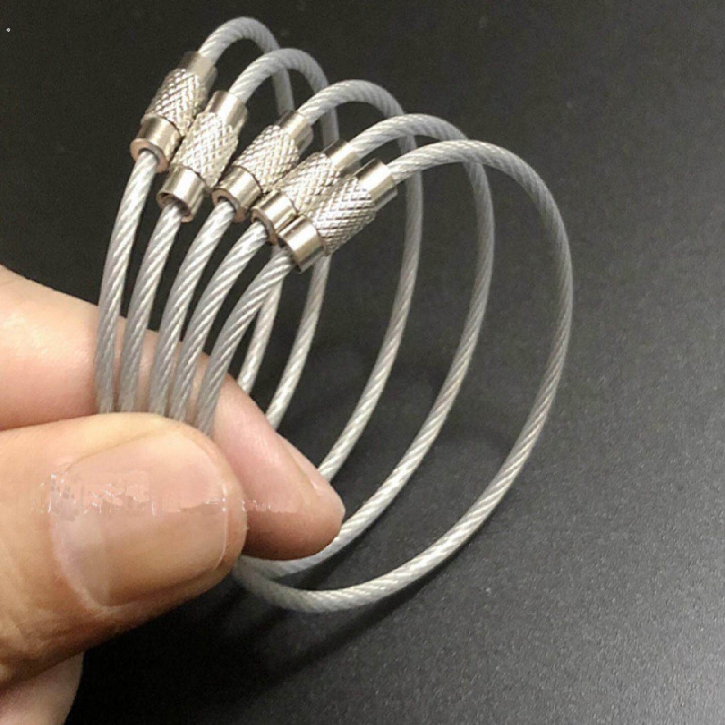 不锈钢钥匙圈钢丝绳钥匙扣钢丝圈钥匙扣环绳带吊牌挂件带锁扣