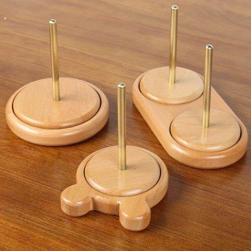 家用绕线毛线轴可转动旋转针织线团手作编织工具榉木轴架底座线架