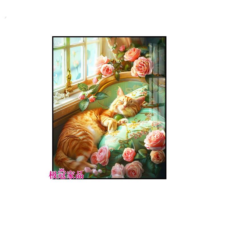 橘猫钻石画2024新款手工砖石贴画玫瑰可爱猫咪点钻十字绣满钻带框