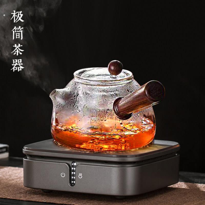 大容量侧把急须壶玻璃蒸煮茶壶黑晶炉围炉煮茶器室内一套家用套装