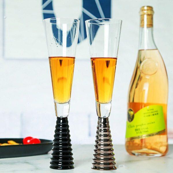 出口欧美黑色螺纹造型红酒杯餐桌摆台香槟杯样板房间装饰高脚杯子