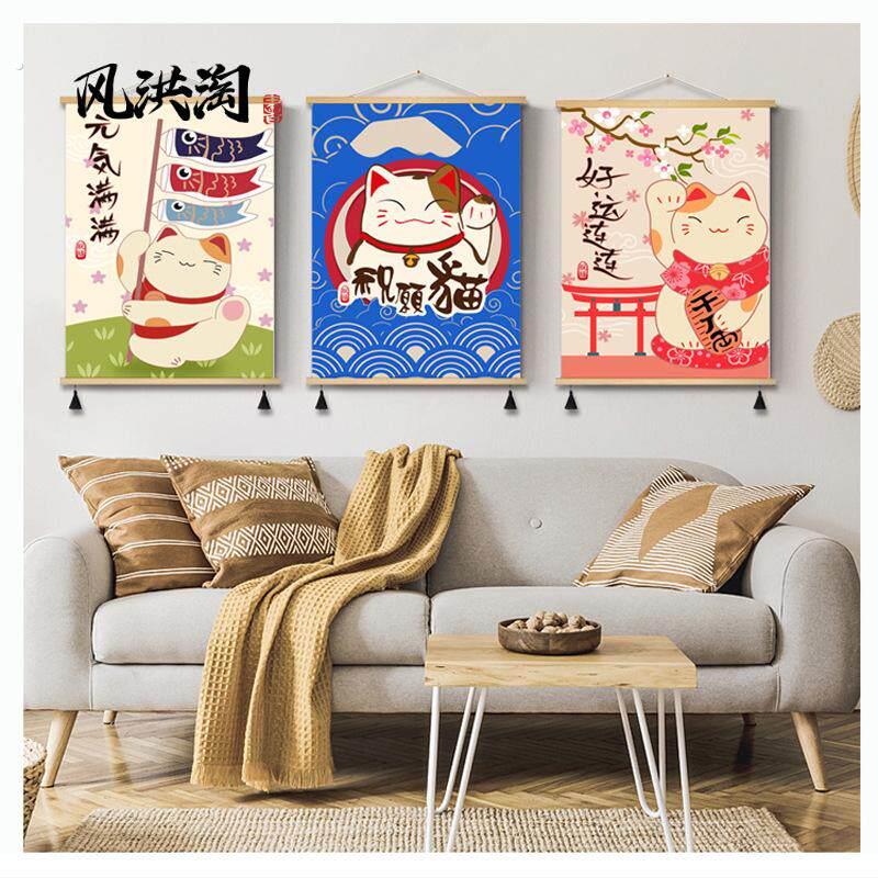 高清杉木流苏挂画 猫网红背景布挂布宿舍电表箱遮挡画墙面实木