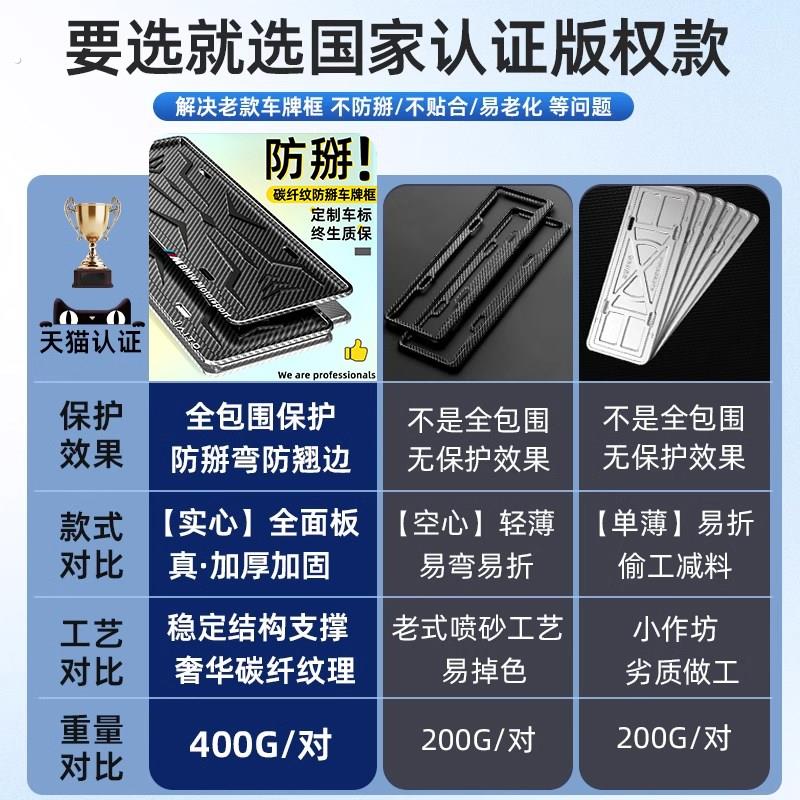 车牌保护框比亚迪汽车牌照框碳纤维大众牌架框问界理想新能源牌套