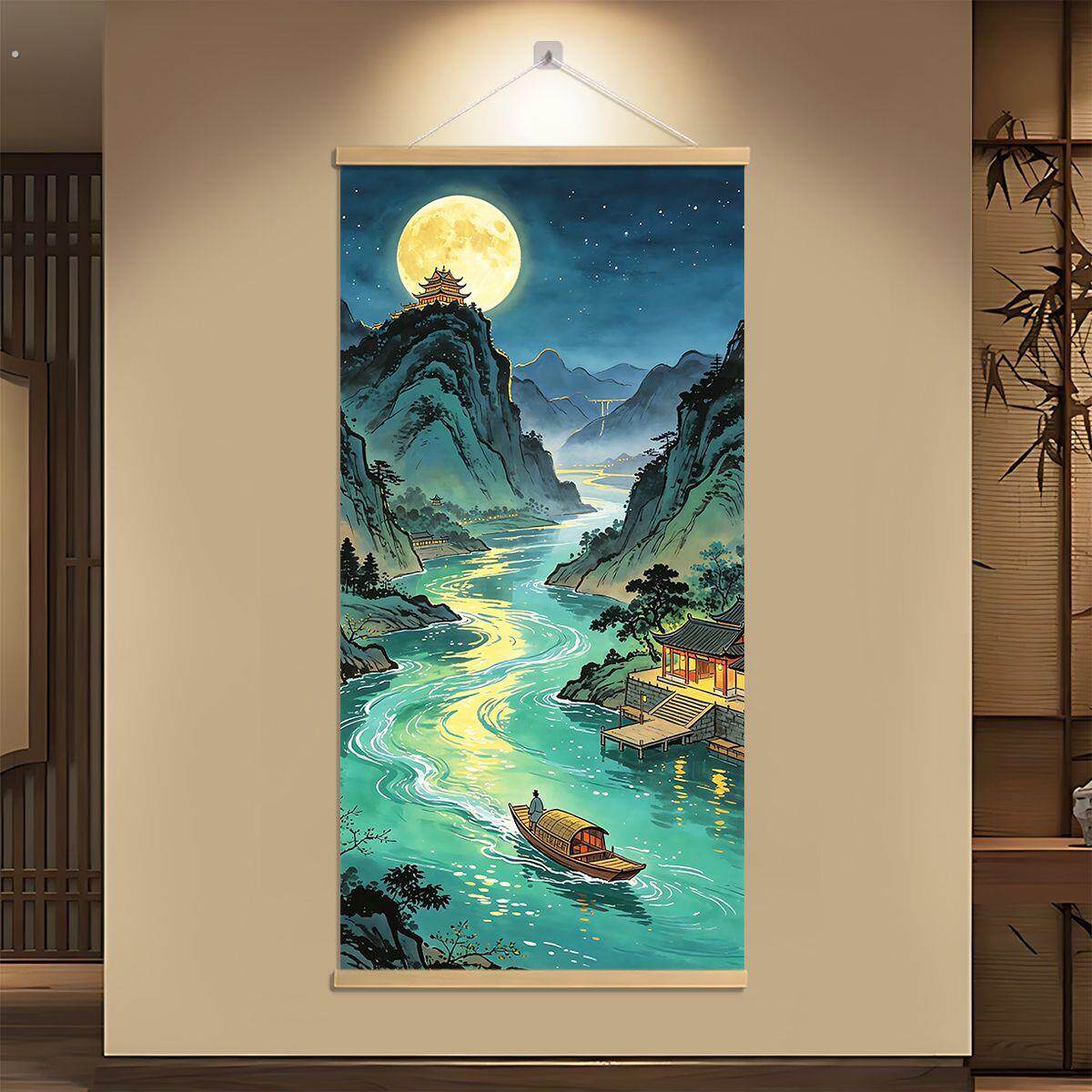 峨眉山月半轮秋中式风景月照清江背景挂画客厅餐厅走廊过道装饰画