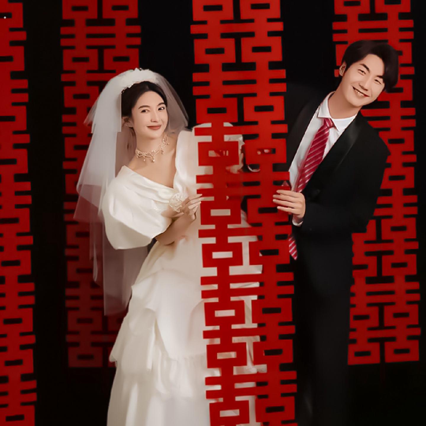 长条喜字贴结婚专用婚房布置连身装饰婚礼新房客厅背景墙连串囍字图片