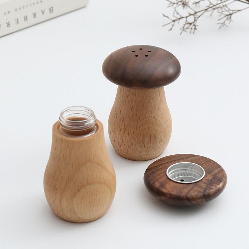 蘑菇牙签筒创意餐厅桌面调味瓶撒粉瓶实木胡桃木牙签罐小摆件