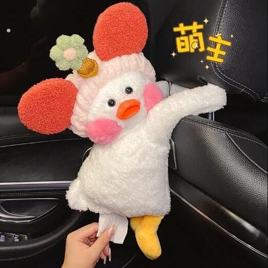车载纸巾盒创意挂式可爱车内饰品个性鸭玩偶汽车卫生纸盒车用女网