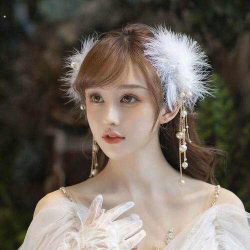 网红超仙毛毛发夹羽毛发卡新娘森系仙女边夹少女古风汉服夹子头饰