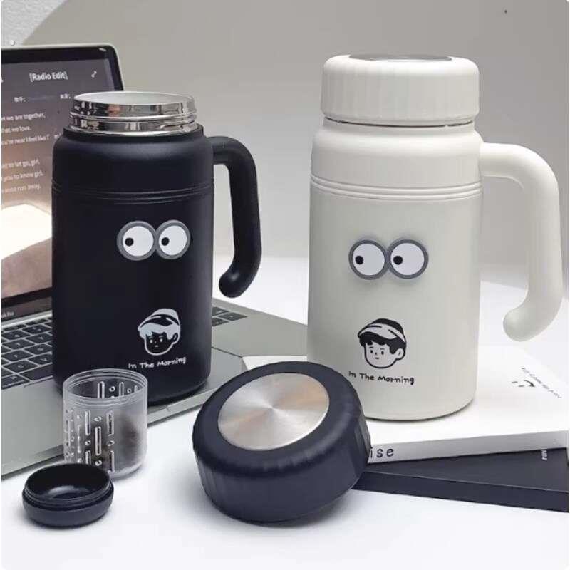陶瓷水杯保温杯男士大容量不锈钢带茶隔泡茶高颜值便携简约杯子男