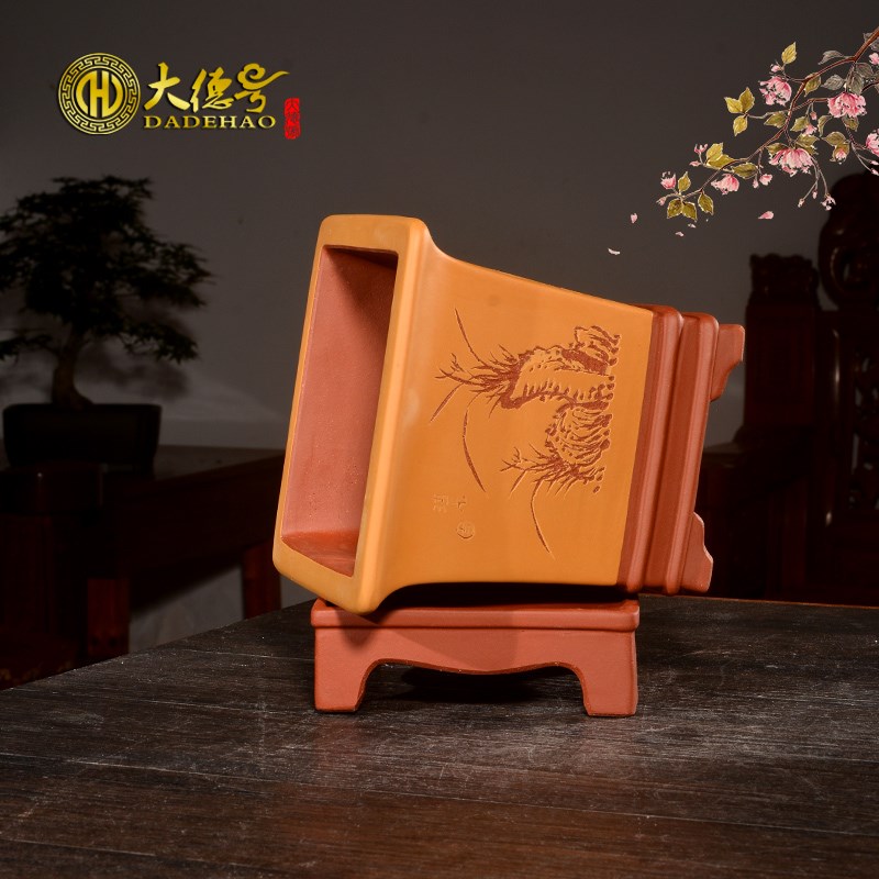 宜兴陶瓷紫砂花盆四方形带托盘君子兰兰草绿萝吊篮兰花盆专用花盆
