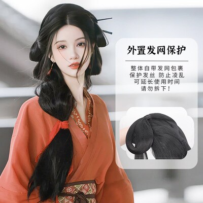 汉服头饰女假发魏晋风一体式后压发髻懒人古风假发包战国袍清冷感