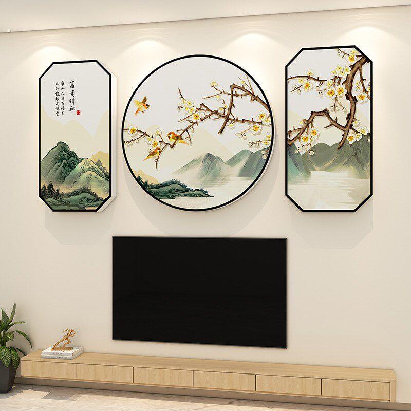 山水画客厅沙发电视背景墙装饰2025新年蛇年房间布置自粘贴纸挂画