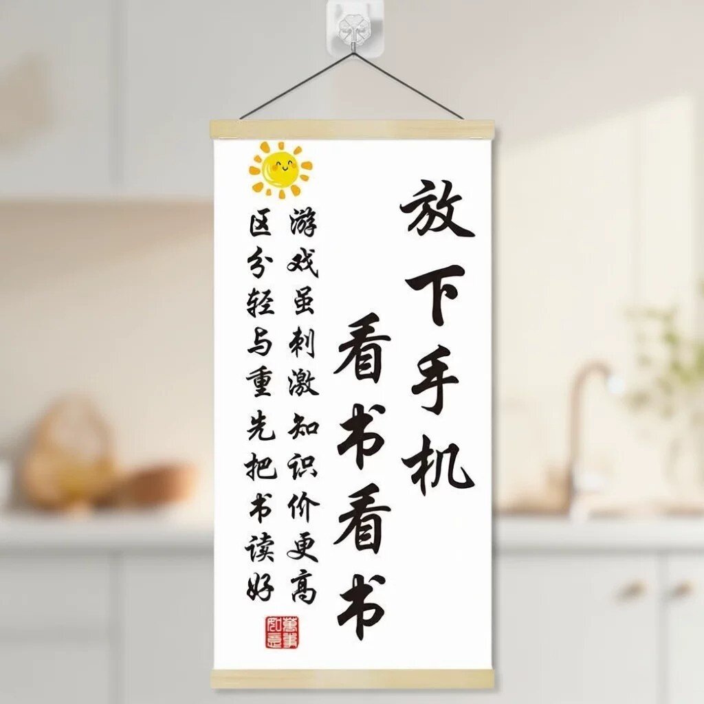 放下手机看书新中式励志挂画学生书房卧室学习激励教室墙面装饰画