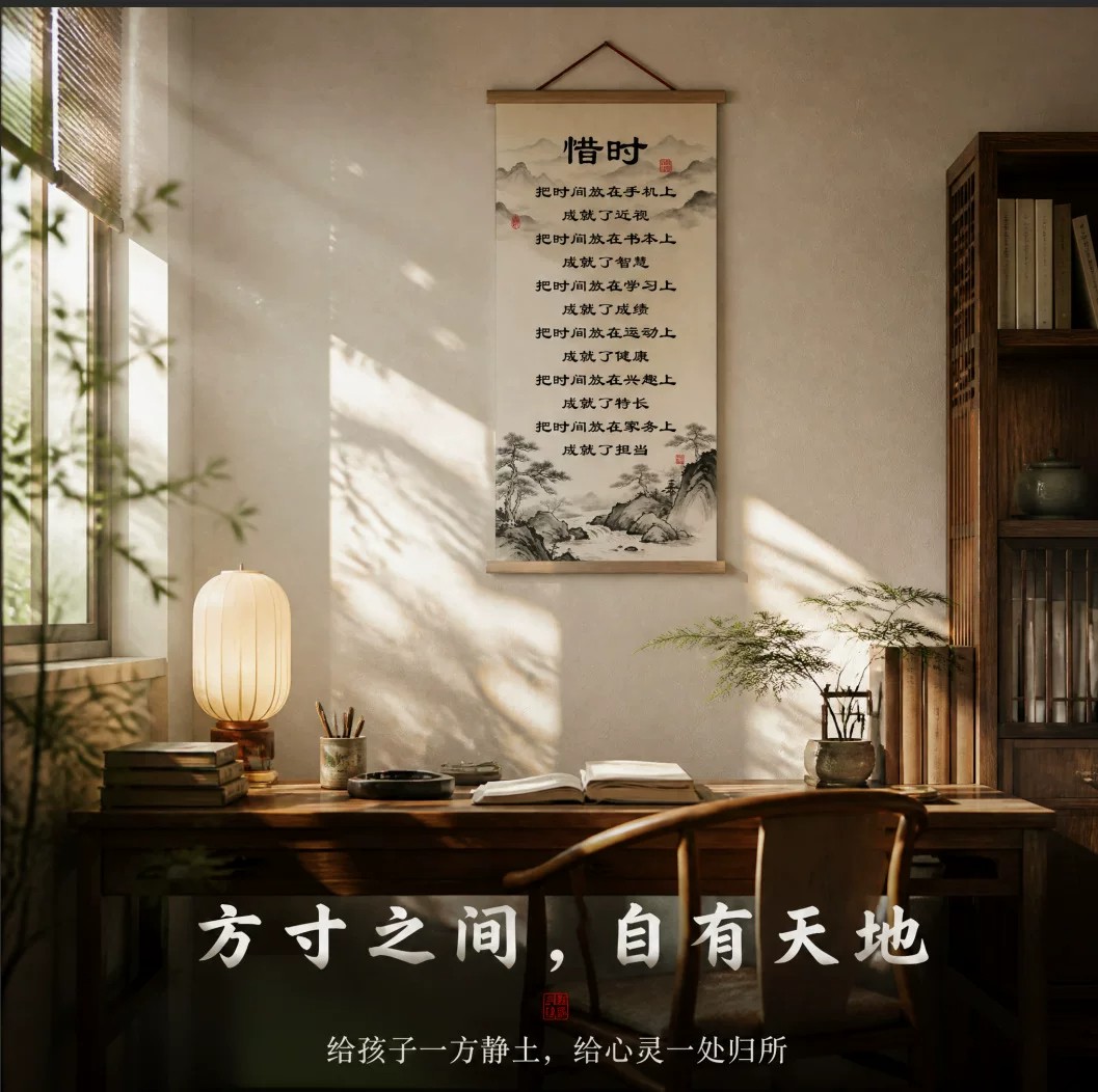 惜时励志挂画中式客厅玄关背景墙装饰挂图书房办公室书法卷轴字画