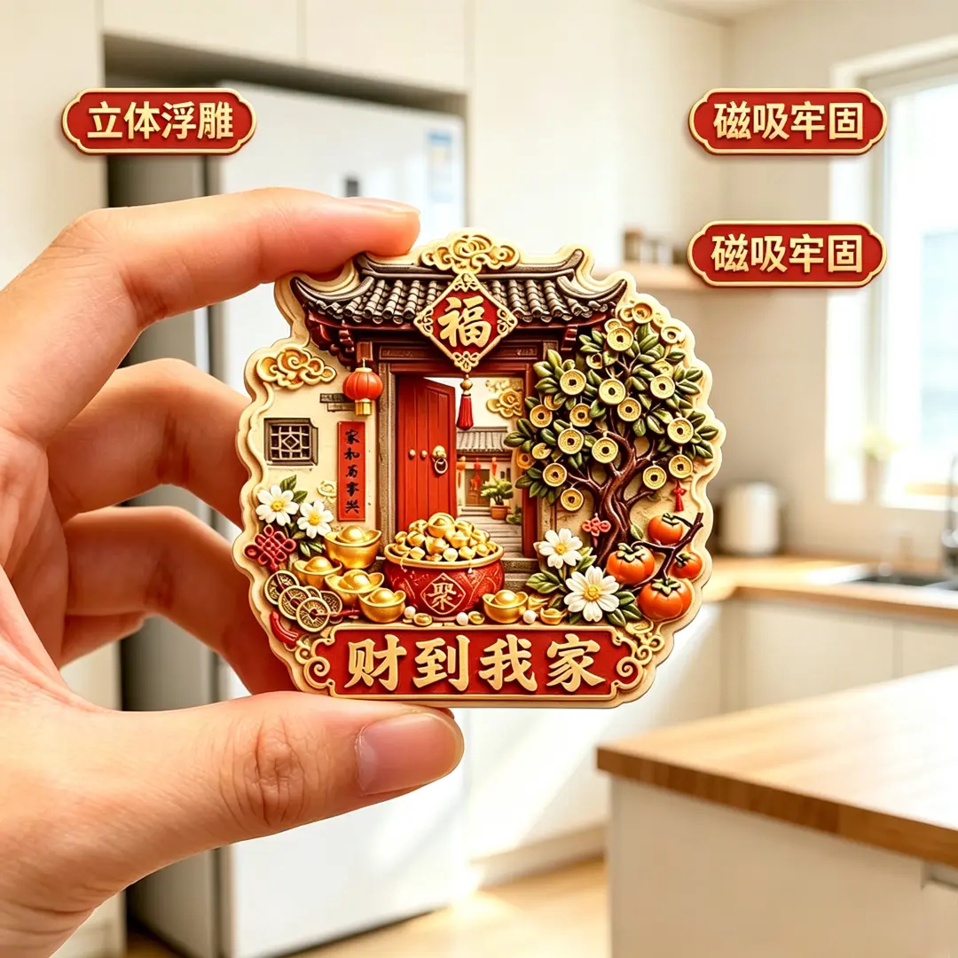 财到我家树脂浮雕磁吸冰箱贴创意祝福家居装饰品小礼品伴手礼送人