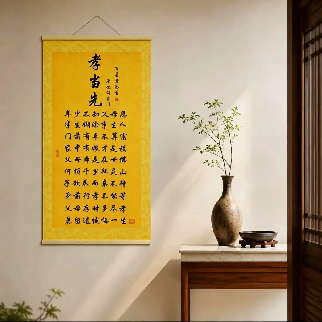 家风传承孝当先新中式挂画感悟孝道人生哲理茶室玄关客厅装饰字画