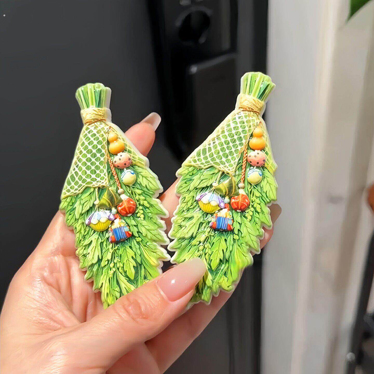端午节装饰艾草磁吸门贴入户门家用智能锁贴立体树脂冰箱贴摆件