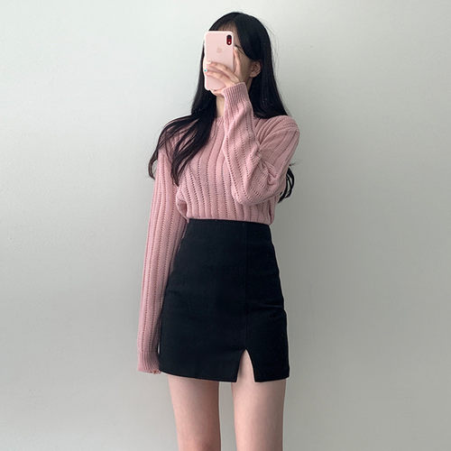 黑色高腰显瘦包裙女包臀裙半身裙春秋修身开叉一步裙短裙裹裙短款