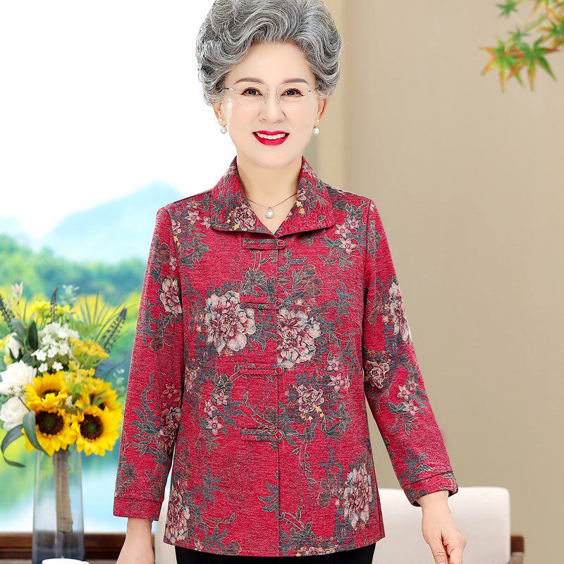 奶奶唐装秋装衬衫女上衣中老年人长袖妈妈装休闲衬衣老人春秋衣服