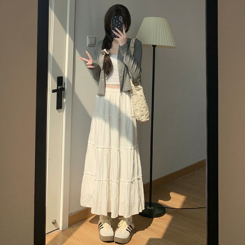 白色蛋糕裙女半身裙夏季薄款2024新款高腰a字芭蕾风气质蓬蓬长裙