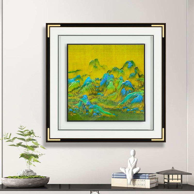 客厅沙发背景墙装饰画葫芦挂画中式铜雕画加灯方形餐厅过道走廊