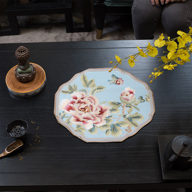中式布艺餐垫隔热防水防滑YG18防油家用高档餐桌茶杯子垫盘子碗垫