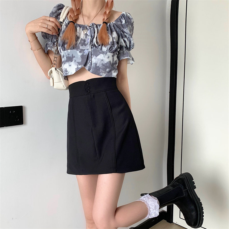 胖妹妹遮肚子半身裙女夏包臀大码显瘦黑色百搭a字短裙防走光半裙