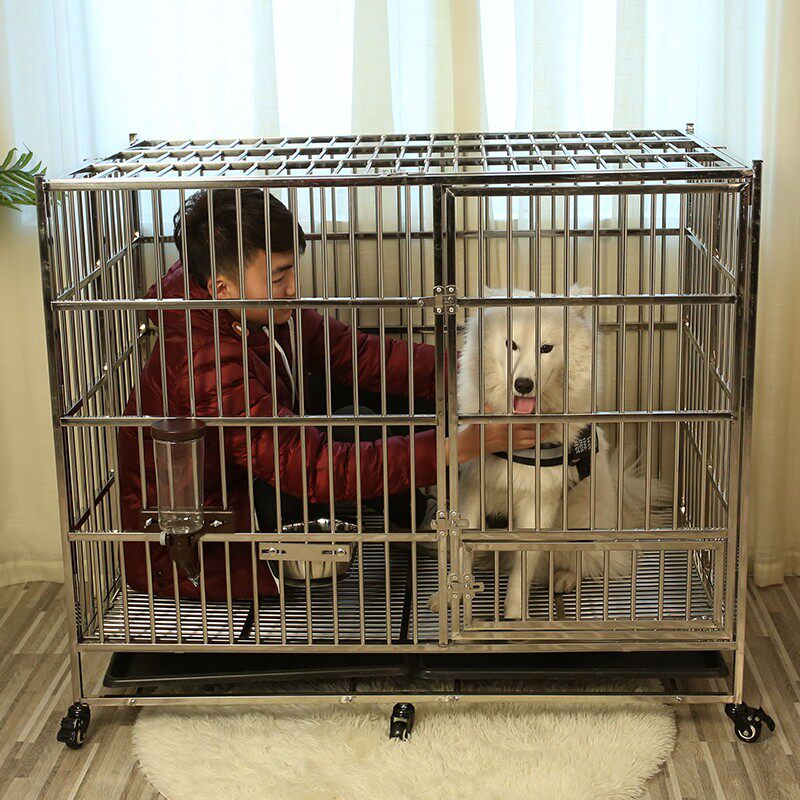 不锈钢狗笼子加粗加厚中大型犬金毛阿拉斯加萨摩耶折叠带厕所室内