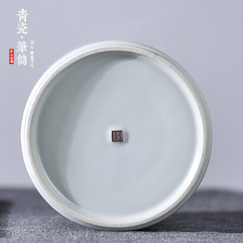 入相明月笔筒陶瓷收纳盒毛笔钢笔圆形创意时尚简约文具摆件礼盒装