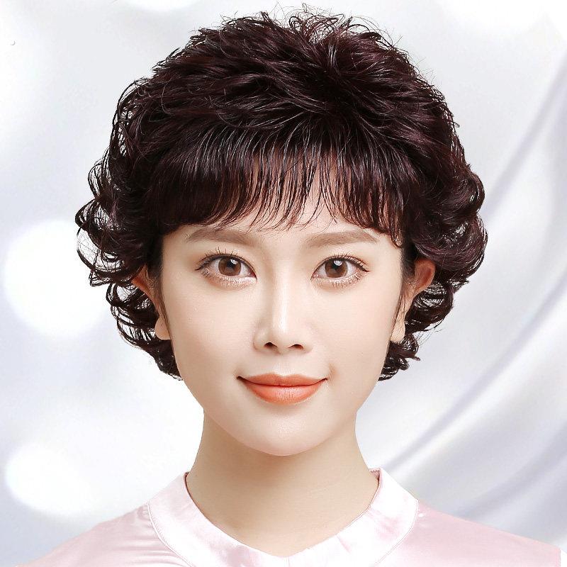 假发女短发真发全真人假发自然全头套式中老年妈妈款女士卷发全真