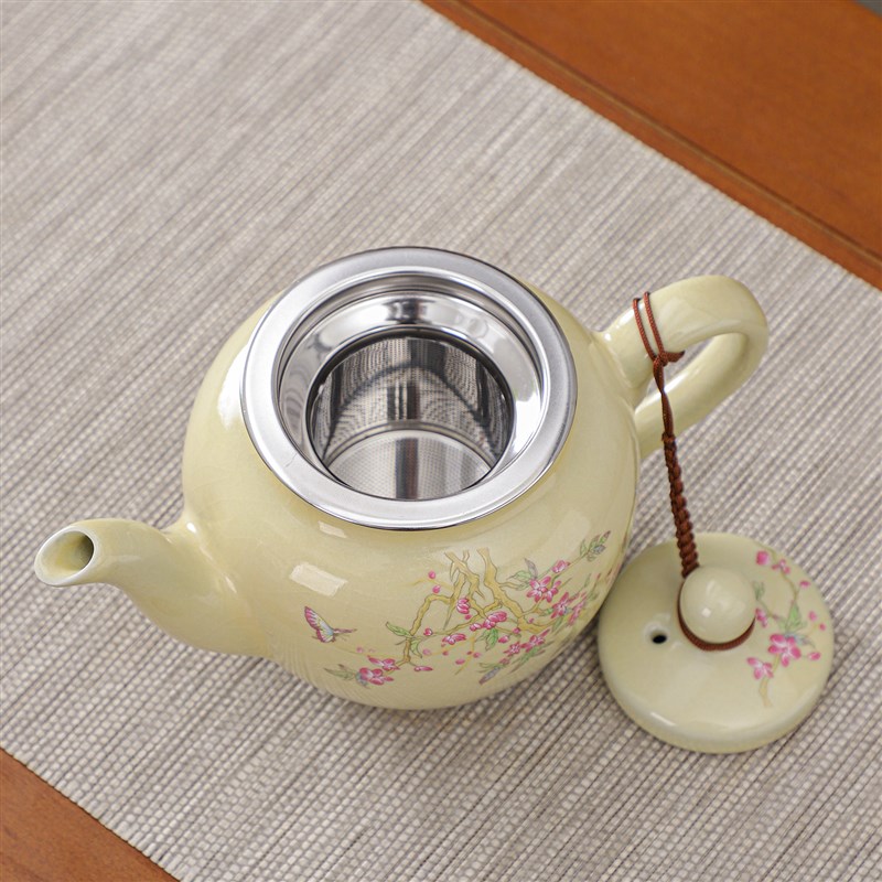 汝窑茶壶不锈钢过滤内胆喝茶家用单壶陶瓷泡茶器开片可养功夫茶具