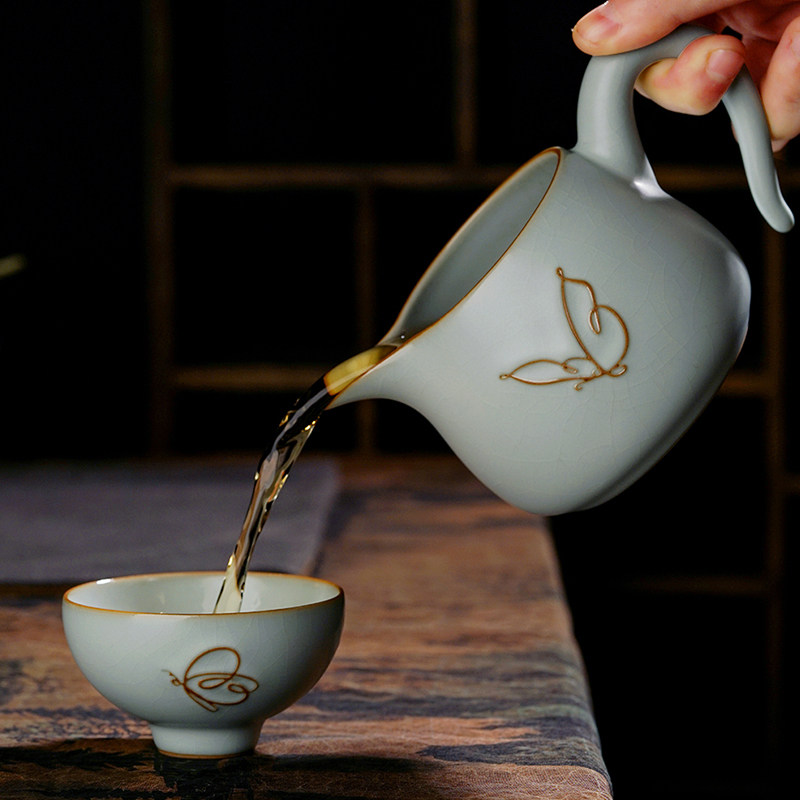 手工汝窑公道杯茶具分茶器冰裂复古公杯茶海景德镇陶瓷礼盒装青瓷